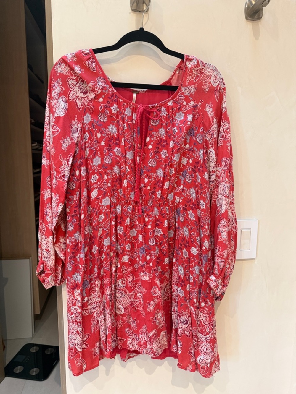 Free People Red Floral Peasant Tunic Dress